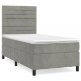 Cumpara ieftin Pat box spring cu saltea, gri deschis, 80x200 cm, catifea