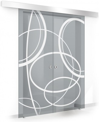 Usa culisanta Boss &amp;reg; Duo model Cloud alb, 60+60x215 cm, sticla gri securizata, glisanta in ambele directii foto