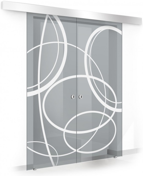 Usa culisanta Boss &reg; Duo model Cloud alb, 60+60x215 cm, sticla gri securizata, glisanta in ambele directii