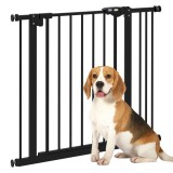 PawHut Poartă de Siguranță pentru C&acirc;ini cu 2 Extensii, Lățime Reglabilă și &Icirc;nchidere Automată, 74-87x77 cm, Negru | Aosom Romania