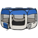 Cumpara ieftin Tarc caini pliabil cu sac de transport, albastru, 125x125x61 cm