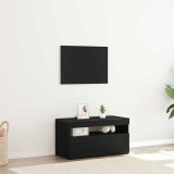 Bufet TV vidaXL cu lumini LED, stejar negru, 75x35x40 cm, lemn prelucrat