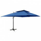 Umbrelă suspendată, acoperiș dublu, albastru azuriu, 400x300 cm, vidaXL
