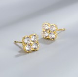 Cumpara ieftin Cercei Stud din Argint 925 Placati cu Aur Galben - Model Trifoi cu Zirconie