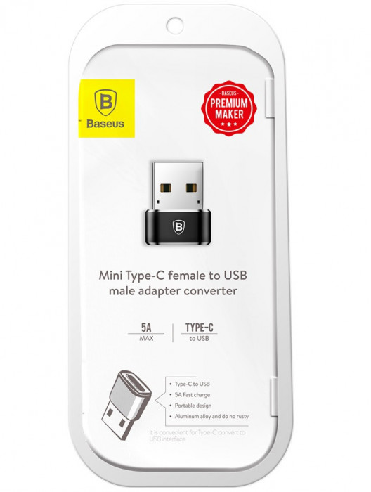 Adaptor Baseus Usb Tip C - Usb Conector Otg Negru CAAOTG-01