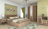 Dormitor Complet Cezar Sonoma+Trufe, 5 Piese: Pat 165cm, Dulap 4 Usi, Comoda, Noptiere, Pal Melaminat