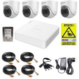 Kit supraveghere Hikvision 4 camere 2MP Audio IR 20m Lentila 2.8mm, DVR 4 canale 2MP, accesorii, HDD 500GB + Cadou Autocolant Rovision SafetyGuard Sur