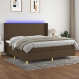 vidaXL Pat cu arcuri, saltea și LED, maro &icirc;nchis, 200x200 cm, textil
