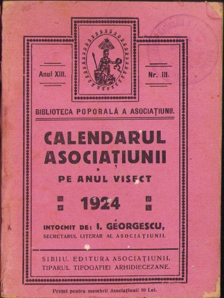 867SPN Calendarul Asociațiunii pe anul visect 1924 semnătură Ștefan Meteș