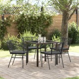 Set de dining de grădină cu 5 piese și perne, din rattan poly negru.