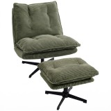 HOMCOM Fotoliu lounge cu otoman, rotativ 360&deg;, tapițerie cord, suport pentru picioare reglabil pe &icirc;nălțime, verde | Aosom Romania