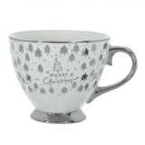 Cană Crăciun, New Bone, Fulgi Argintii, Capacitate 385ml, Albă, Oem