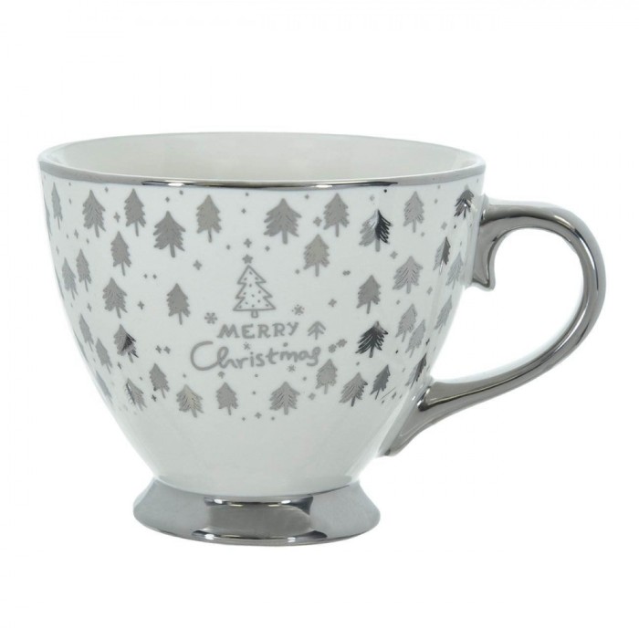 Cană Crăciun, New Bone, Fulgi Argintii, Capacitate 385ml, Albă
