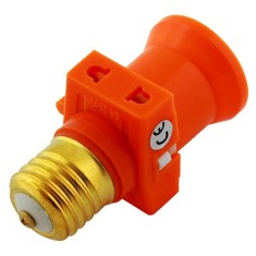 Dulie cu soclu E27 si adaptor electric pentru 2 dispozitive, cu intrerupator, 4A 60W, 220-250V, plastic portocaliu