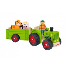 Tractor cu remorca din lemn Globo cu figurine si accesorii