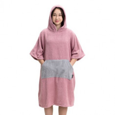 Poncho de baie pentru copii Homelevel, 10-13 ani, Roz/Gri, Bumbac organic, 54880.10.43