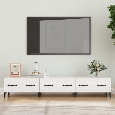 Comoda TV, alb extralucios, 150x34,5x30 cm, lemn prelucrat GartenMobel Dekor foto