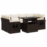 Cumpara ieftin Set canapele de gradina cu perne, 7 piese, maro, poliratan
