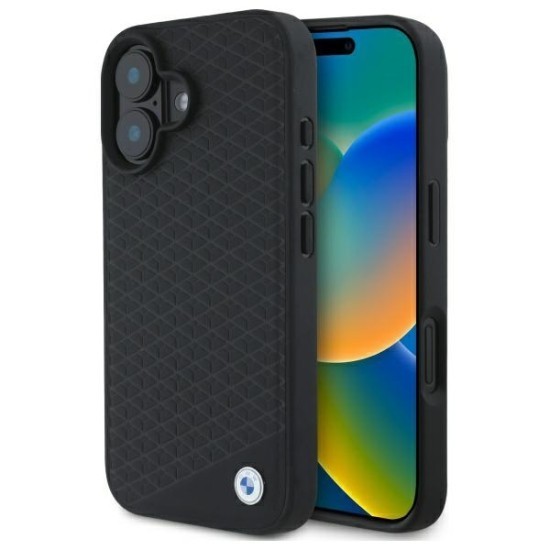 Husa pentru iPhone 16 - BMW Signature Leather Diamond Metal Logo MagSafe (BMHMP16S23RDDK) - Black