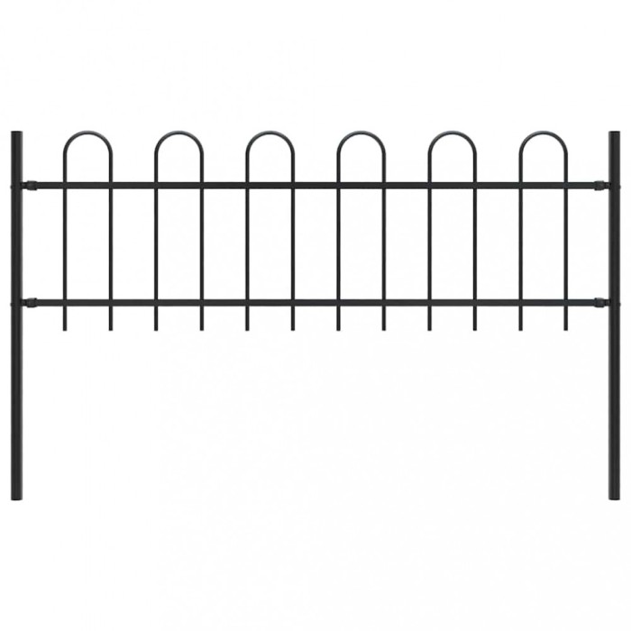 vidaXL Gard de grădină cu v&acirc;rf curbat, negru, 1,7 m, oțel