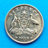 AUSTRALIA SIX 6 PENCE1958 ARGINT STARE FOARTE BUNA