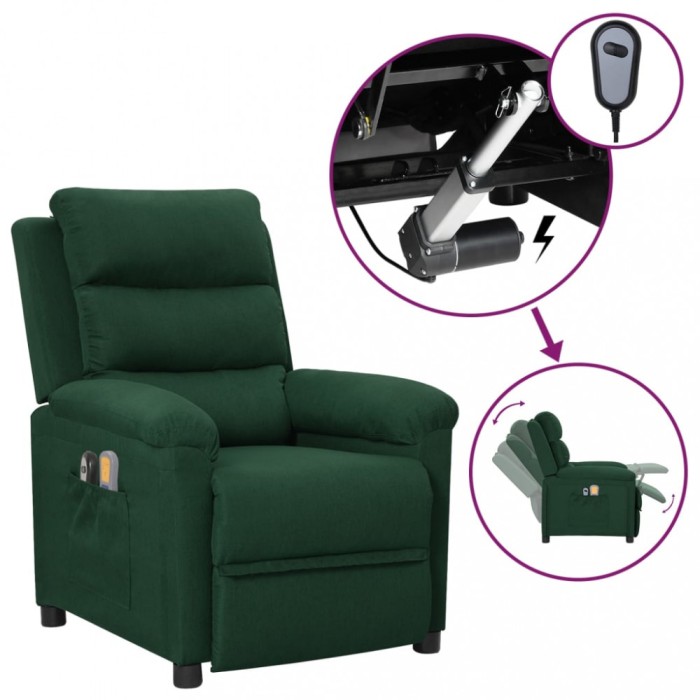 vidaXL Fotoliu de masaj electric, verde &icirc;nchis, material textil
