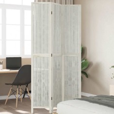 vidaXL Paravan cameră 3 panouri, alb, lemn masiv paulownia 358672