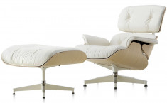 Scaun Eames Lounge Chair cu Otoman piele alba foto