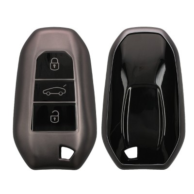 Husa Cheie Auto Kwmobile pentru Peugeot/Citroen 3 Butoane - Smart Key, Gri/Negru, Silicon, KWM0000252W001C foto
