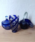 Trio cristal și sticlă cobalt