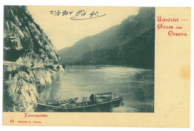 3263 - ORSOVA, Danube Kazan, boat, Litho, Romania - old postcard - unused foto