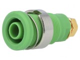 Soclu banană verde aurit 4mm 32A pe panou