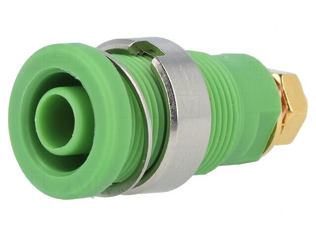 Soclu banană verde aurit 4mm 32A pe panou