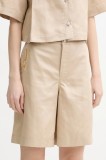 Moschino Jeans pantaloni scurți din amestec de in culoarea bej, cu imprimeu, high waist, 0327 3716