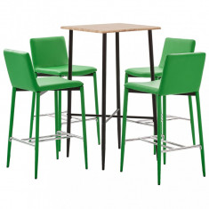 Set mobilier de bar, 5 piese, verde, piele ecologica foto