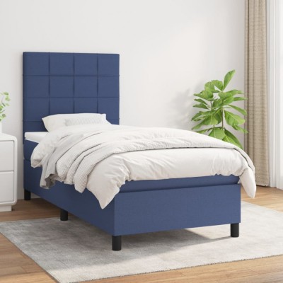 Pat box spring cu saltea, albastru, 80x200 cm, textil foto