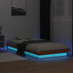 vidaXL Cadru de pat cu LED, maro ceruit, 90x200 cm, lemn masiv de pin 844411