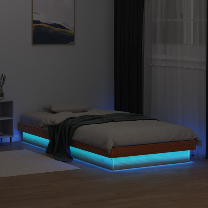 vidaXL Cadru de pat cu LED, maro ceruit, 90x200 cm, lemn masiv de pin 844411