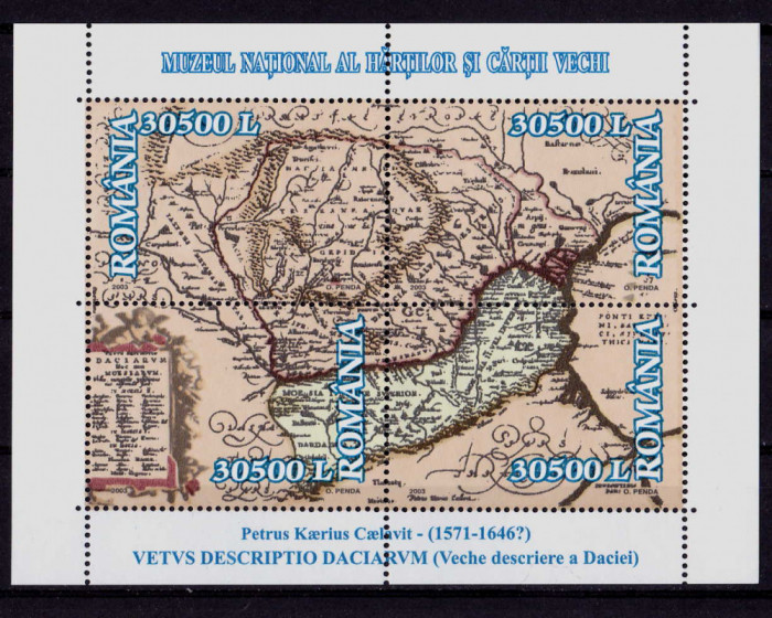 RO 2003 ,LP 1607,&quot;Muzeul National al Hartilor vechi &quot;, bloc de 4 -colita 328,MNH