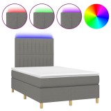 Cumpara ieftin Pat cu arcuri, saltea si LED, gri inchis, 120x200 cm, textil