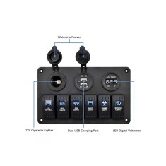 PANOU CU VOLTMETRU, USB, PRIZĂ 12V ȘI 6 &Icirc;NTRERUPĂTOARE COD: SP10