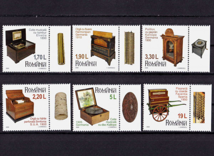 ✅ RO 2020 LP 2303 &quot;Colectii Rom. Cutii Muzicale&quot; ,serie+diferite tabs, MNH