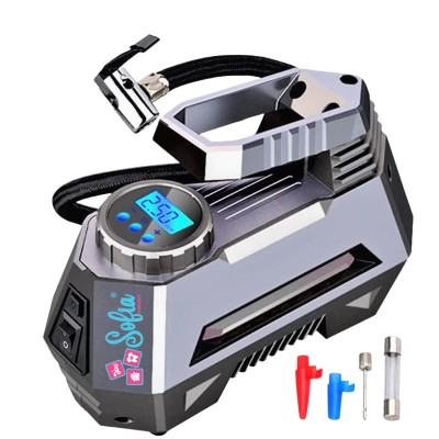 Compresor Auto 12V Dc-150 Psi, 120W, Manometru Digital,3 adaptoare incluse, Lanterna Led, Silver foto