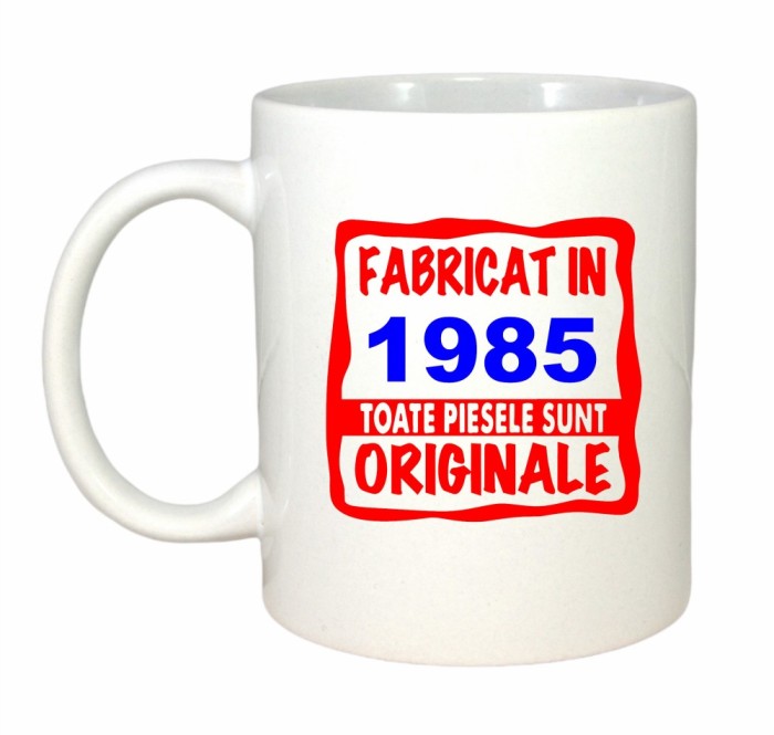 Cana alba personalizata Fabricat in 1985 toate piesele sunt originale, INOVATIX&reg;. 330ml