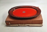 platou oval ceramica glazurata CARSTENS Tonnieshof rosu aprins si negru mat _ seria Herrehausen _ Pop Art / Mid Century Modern _ nou. cutia originala