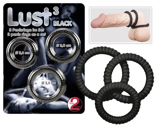 Set 3 Inele Penis Lust, Negru