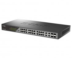 D-Link Switch DSS-200G-28MP,24 x 10/100/1000 Mbps PoE, 4 x Combo 1000 Mbps, Switching Capacity:56 Gbps, Forwarding Rate: 41.67 Mpps, Buget POE: 370 W foto