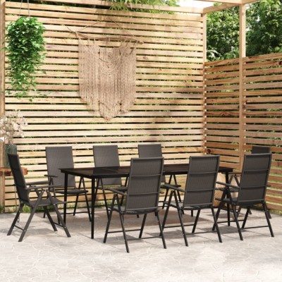 vidaXL Set mobilier de grădină, 9 piese, negru foto