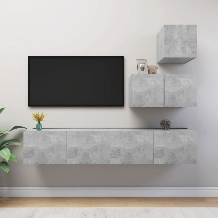 Gossi set de dulapuri tv, 4 piese, gri beton, lemn prelucrat