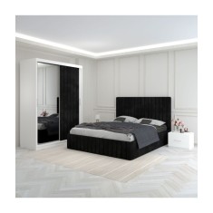 Dormitor Luca Negru Cu Dulap Tapitat 180x200cm